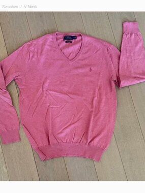 Polo by Ralph Lauren Men’s V-Neck Sweater in Salmon color